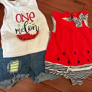 Red Watermelon Themed Baby Outfit Set